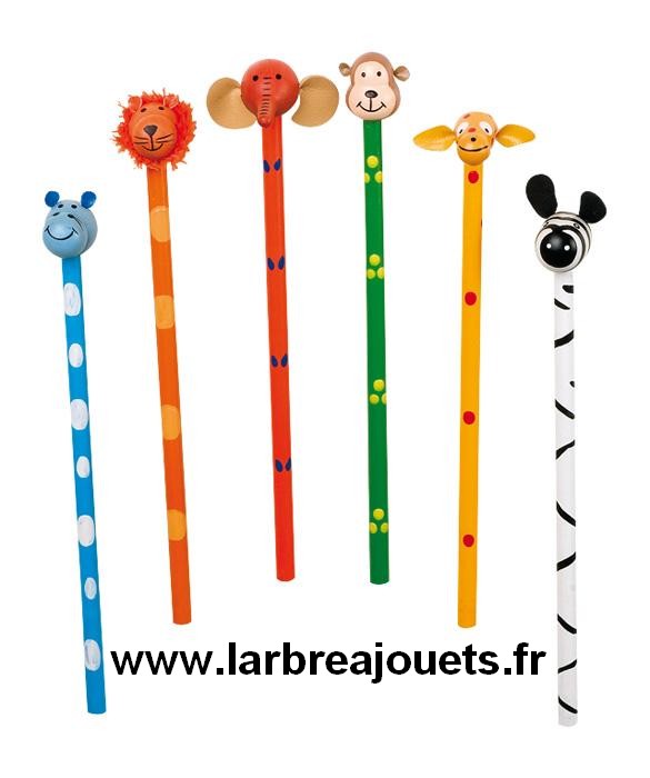 longueur totale 19 cms lot de 6 crayons de bois sur le theme des 