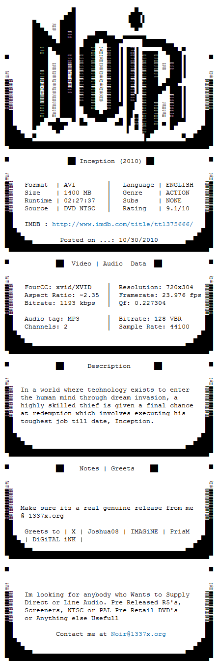 اخيرا النسخة المنتظرة  Inception 2010 DvdRip Xvid-Noir 1010310259401080107028332